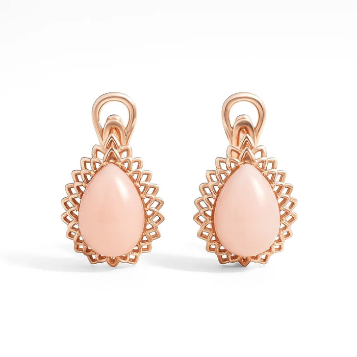 Natural Pink Opal Leverback Silver Earrings by Fine Color Jewels