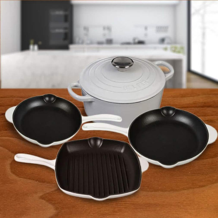 Inspired Home 5-Piece Enameled Cast Iron Cookware Set - Pure White by DailySale