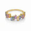 IGI Certified 1.02 Ct Baguette Multi Color Unheated Sapphire Prong 14K Yellow Gold Asymmetrical Engagement Ring