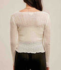 Pointelle Tie Waist Sweater Top - Off White by Boutique 23