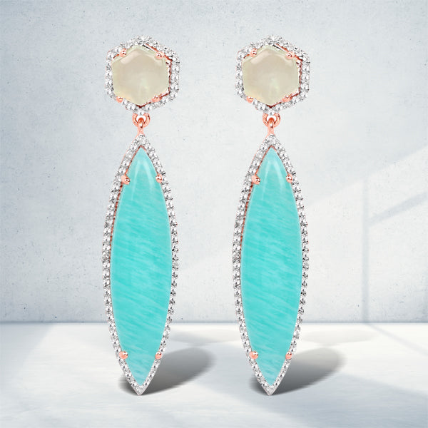 14K Rose Gold Plated 17.14 Carat Genuine Amazonite, Prehnite And White Topaz .925 Sterling Silver Earrings by Bids.com