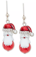 Holiday Lane Silver-Tone Pave and Imitation Pearl Santa Drop Earrings by Vanessa Jane