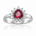 0.94 Ct Heart Red Lab Created Ruby Prong Silver Halo Ring by Fine Color Jewels