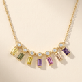 IGI Certified 0.65 Ct Baguette Multi Color Unheated Sapphire Diamond 14K Gold Rainbow Dangler Bar Necklace by Fine Color Jewels