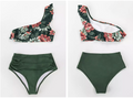 Cupshe Dark Green Floral One Shoulder Ruffle High Waisted Bikini, Size Small by Vanessa Jane