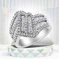 14K White Gold 1-1/2 Cttw Round and Baguette Diamond Bypass Cocktail Ring Band (H-I Color, SI1-SI2 Clarity) - Size 7 by Bids.com