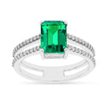 1.92 Ct Octagon Green Colombian Lab Created Emerald and Moissanite Prong Silver Double Band Ring by Fine Color Jewels