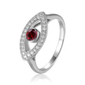 1.30 Ct Round Red Garnet Bezel Silver Evil Eye Ring by Fine Color Jewels