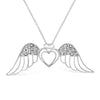 .925 Sterling Silver Pave-Set Diamond Accent Angel Wing 18" Double Heart Pendant Necklace (I-J Color, I1-I2 Clarity)