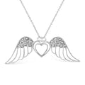 .925 Sterling Silver Pave-Set Diamond Accent Angel Wing 18" Double Heart Pendant Necklace (I-J Color, I1-I2 Clarity) by Bids.com