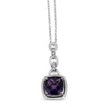 .925 Sterling Silver 6x6MM Cushion Shaped Natural Purple Amethyst and Diamond Accented Bale 18" Inch Pendant Necklace (I-J Color, I1-I2 Clarity) by Bids.com