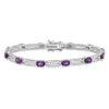 Oval Purple Amethyst Prong Rhodium Plated Sterling Silver Bar Link Bracelet