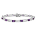 Oval Purple Amethyst Prong Rhodium Plated Sterling Silver Bar Link Bracelet by Fine Color Jewels
