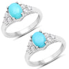 1.92 Carat Genuine Turquoise and White Zircon .925 Sterling Silver Ring