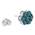 Sterling Silver Treated Blue Diamond Floral Stud Earrings (1 cttw, Blue Color, I2-I3 Clarity) by Bids.com