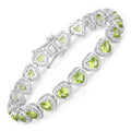 9.24 Ct Heart Green Peridot & Diamond Prong Silver Tennis Bracelet by Fine Color Jewels