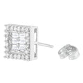 14K White Gold 1 cttw Round and Baguette Diamond Stud Earrings (H-I, SI1-SI2) by Bids.com
