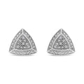 .925 Sterling Silver Diamond-Accented Trillion Shaped 4-Stone Halo-Style Stud Earrings (H-I Color, I2-I3 Clarity) by Bids.com