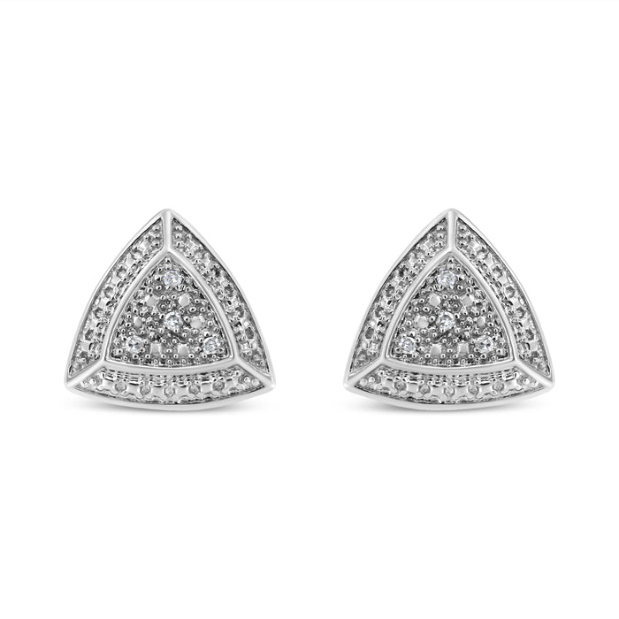 .925 Sterling Silver Diamond-Accented Trillion Shaped 4-Stone Halo-Style Stud Earrings (H-I Color, I2-I3 Clarity) by Bids.com