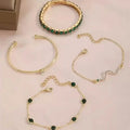 4pcs Green Emerald Rhinestone Snake Bracelet Set for Women by DailySale