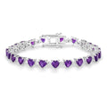 9.89 Ct Heart Purple Amethyst & Diamond Prong Silver Tennis Bracelet by Fine Color Jewels