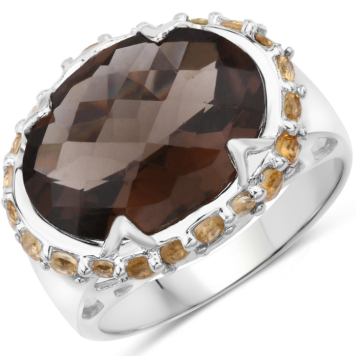 9.58 Carat Genuine Smoky Quartz and Citrine .925 Sterling Silver Ring by Bids.com