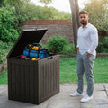 35 Gallon Outdoor Resin Storage Box – Black/Wood Grain by DailySale
