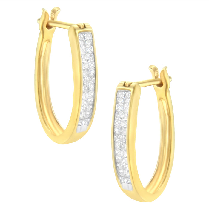 10K Yellow Gold 1/2 Cttw Invisible Set Princess-cut Diamond Hoop Earrings (H-I Color, SI2-I1 Clarity) by Bids.com