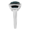 Black Rhodium Plated .925 Sterling Silver 1/2 Cttw White & Blue Diamond Square Halo Cocktail Ring (Fancy Blue & H-I Color, I2-I3 Clarity) - SIze 6 by Bids.com