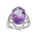 8.26 Ct Oval Purple Amethyst and White Topaz Prong Silver Concave Statement Ring by Fine Color Jewels