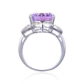 8.26 Ct Oval Purple Amethyst and White Topaz Prong Silver Concave Statement Ring by Fine Color Jewels