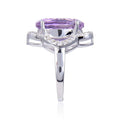 8.26 Ct Oval Purple Amethyst and White Topaz Prong Silver Concave Statement Ring by Fine Color Jewels