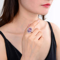 8.26 Ct Oval Purple Amethyst and White Topaz Prong Silver Concave Statement Ring by Fine Color Jewels