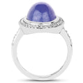 8.26 Ct Oval Violet Tanzanite Halo Silver Pave Cocktail Ring by Fine Color Jewels