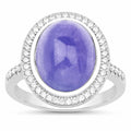 8.26 Ct Oval Violet Tanzanite Halo Silver Pave Cocktail Ring by Fine Color Jewels