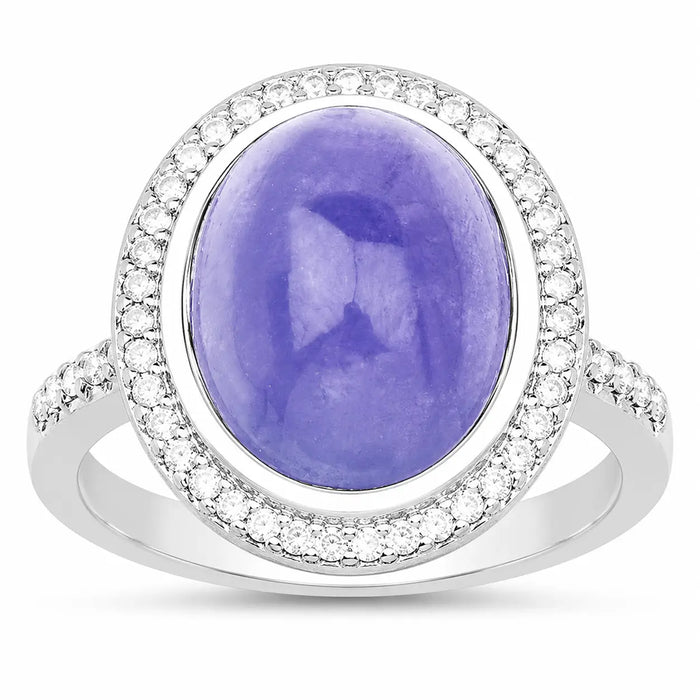 8.26 Ct Oval Violet Tanzanite Halo Silver Pave Cocktail Ring by Fine Color Jewels