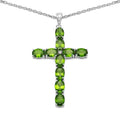 8.30 Ct Oval Green Peridot Prong Silver Cross Pendant Necklace by Fine Color Jewels