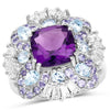 8.38 Ct Cushion Purple Amethyst Prong Sterling Silver Cluster Halo Cocktail Ring