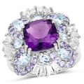 8.38 Ct Cushion Purple Amethyst Prong Sterling Silver Cluster Halo Cocktail Ring by Fine Color Jewels