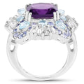 8.38 Ct Cushion Purple Amethyst Prong Sterling Silver Cluster Halo Cocktail Ring by Fine Color Jewels