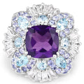 8.38 Ct Cushion Purple Amethyst Prong Sterling Silver Cluster Halo Cocktail Ring by Fine Color Jewels
