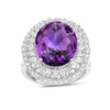 8.41 Ct Oval Purple Amethyst and White Topaz Prong Silver Halo Bold Statement Ring