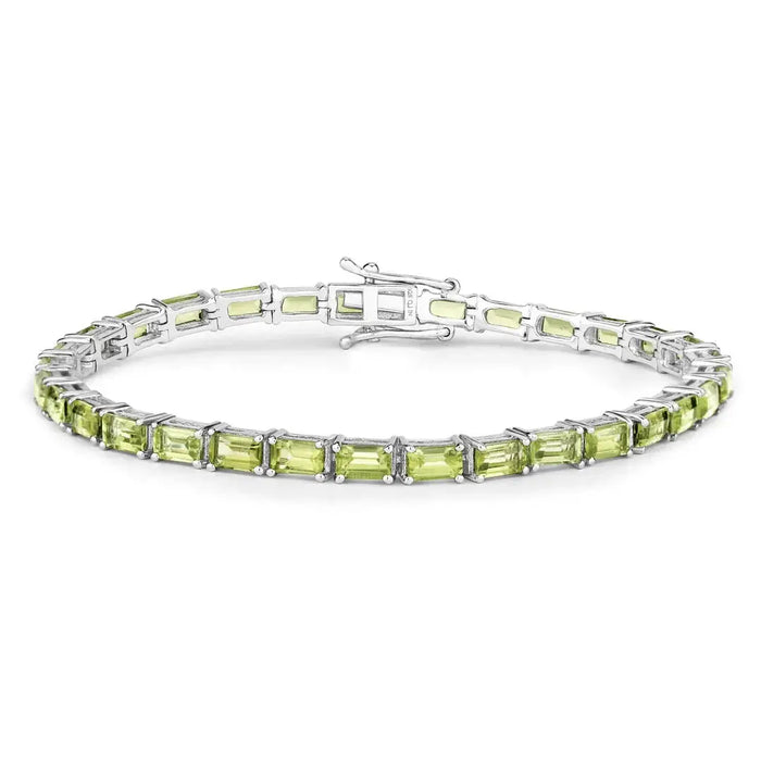 8.68 Ct Octagon Olive Green Peridot Prong Sterling Silver Inline Tennis Bracelet by Fine Color Jewels