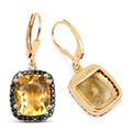 8.90 Ct Yellow Citrine & Black Spinel Prong Silver Leverback Dangle Earrings by Fine Color Jewels