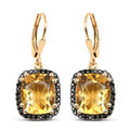 8.90 Ct Yellow Citrine & Black Spinel Prong Silver Leverback Dangle Earrings by Fine Color Jewels