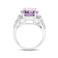 8.98 Ct Oval Lavender Amethyst and White Topaz Prong Silver Bold Engagement Ring by Fine Color Jewels