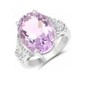 8.98 Ct Oval Lavender Amethyst and White Topaz Prong Silver Bold Engagement Ring by Fine Color Jewels