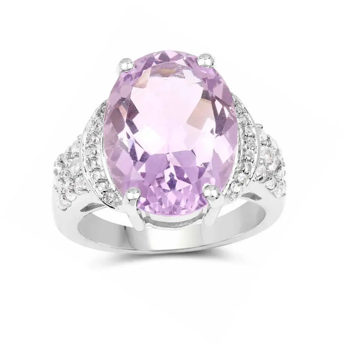 8.98 Ct Oval Lavender Amethyst and White Topaz Prong Silver Bold Engagement Ring by Fine Color Jewels