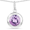8 Ct Round Purple Amethyst Bezel 18K White Gold Plated Silver Solitaire Pendant Necklace