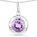 8 Ct Round Purple Amethyst Bezel 18K White Gold Plated Silver Solitaire Pendant Necklace by Fine Color Jewels
